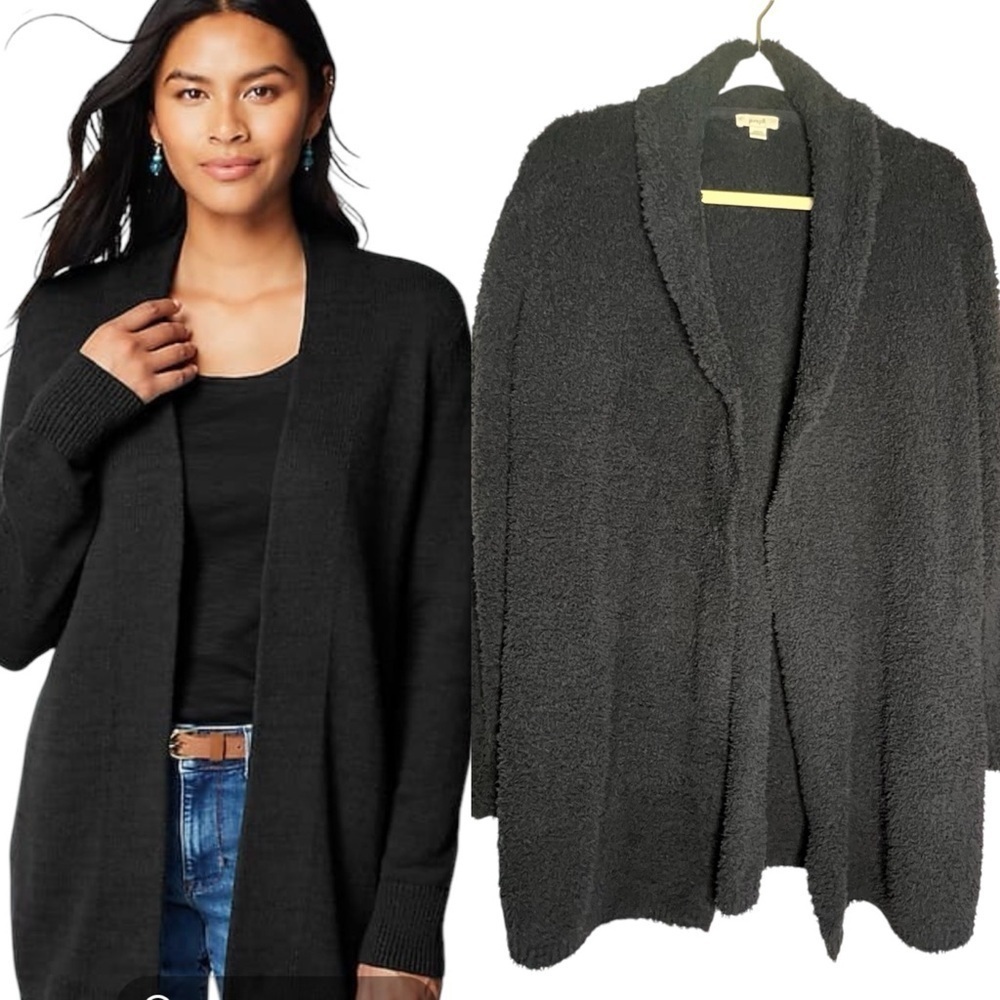 J. Jill Pure Jill Cozy Sherpa Fleece Long Line Cardigan Navy Size Medium Tall